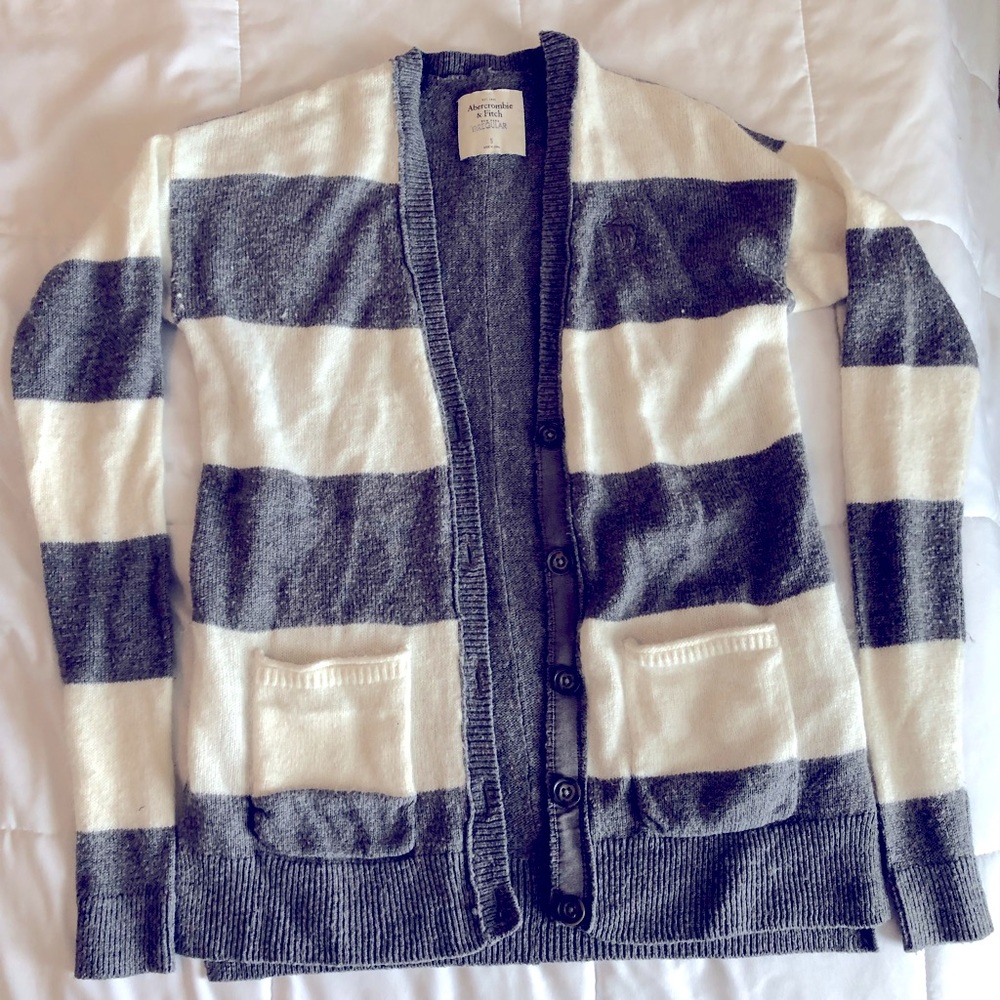 Gray and white striped cardigan